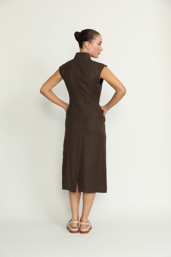 Lausanne Dress – Lausanne Tailored Brown Herringbone Midi Dress21277