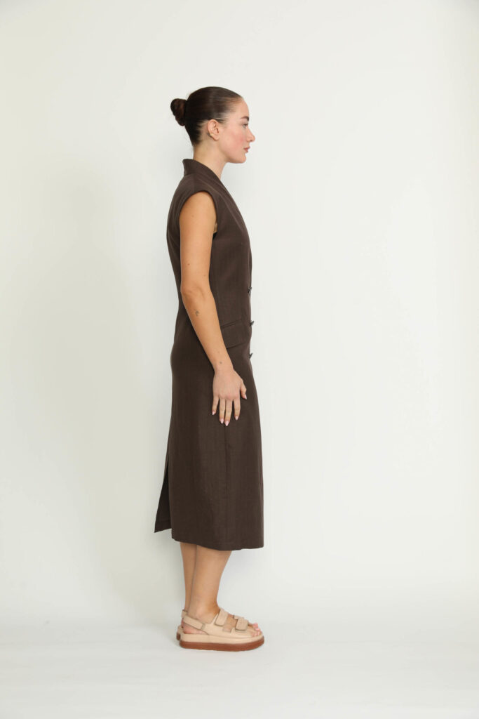 Lausanne Dress – Lausanne Tailored Brown Herringbone Midi Dress21276