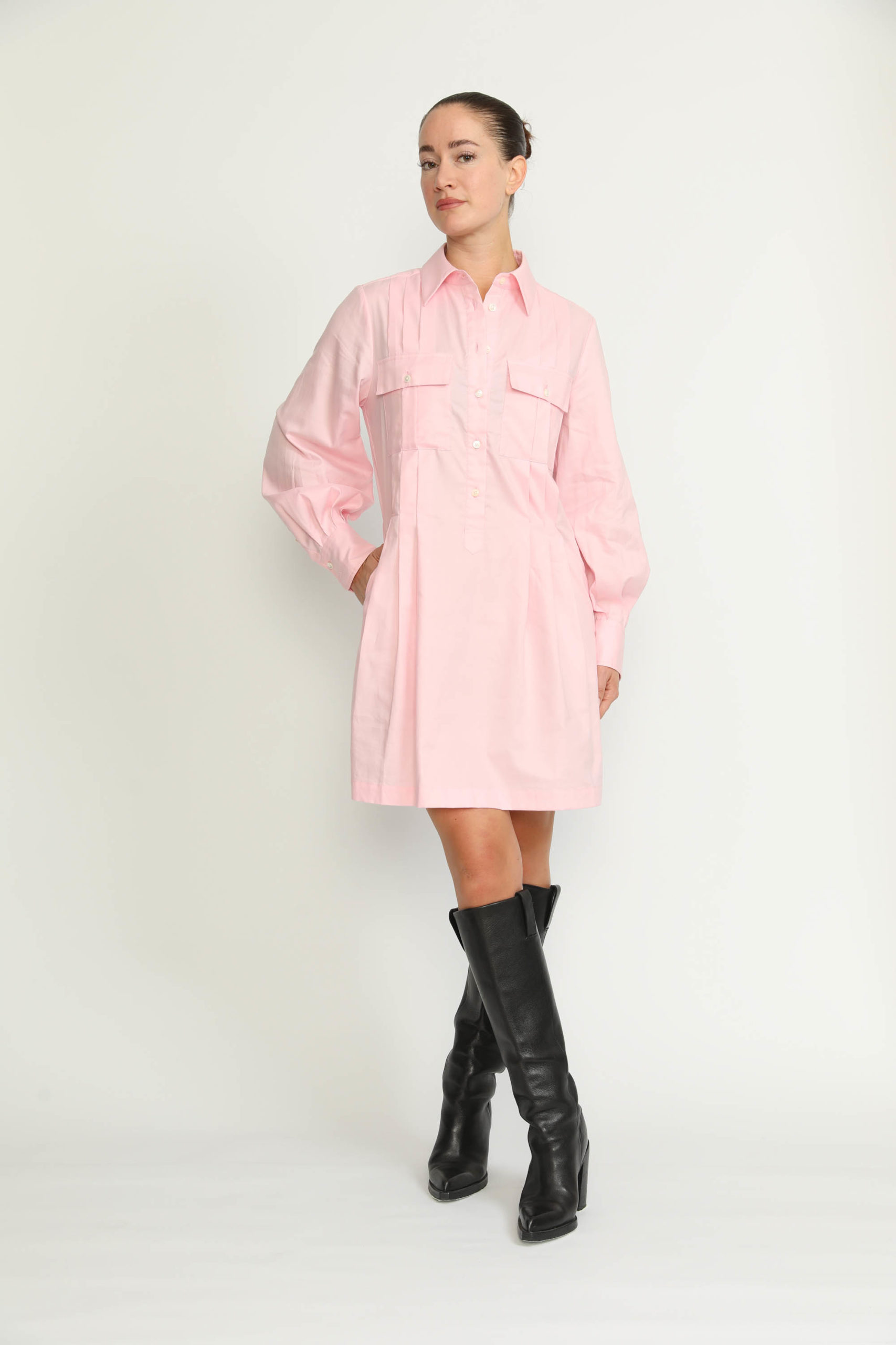 Pully Dress – Pully Short Shirt Dress in Pink Oxford