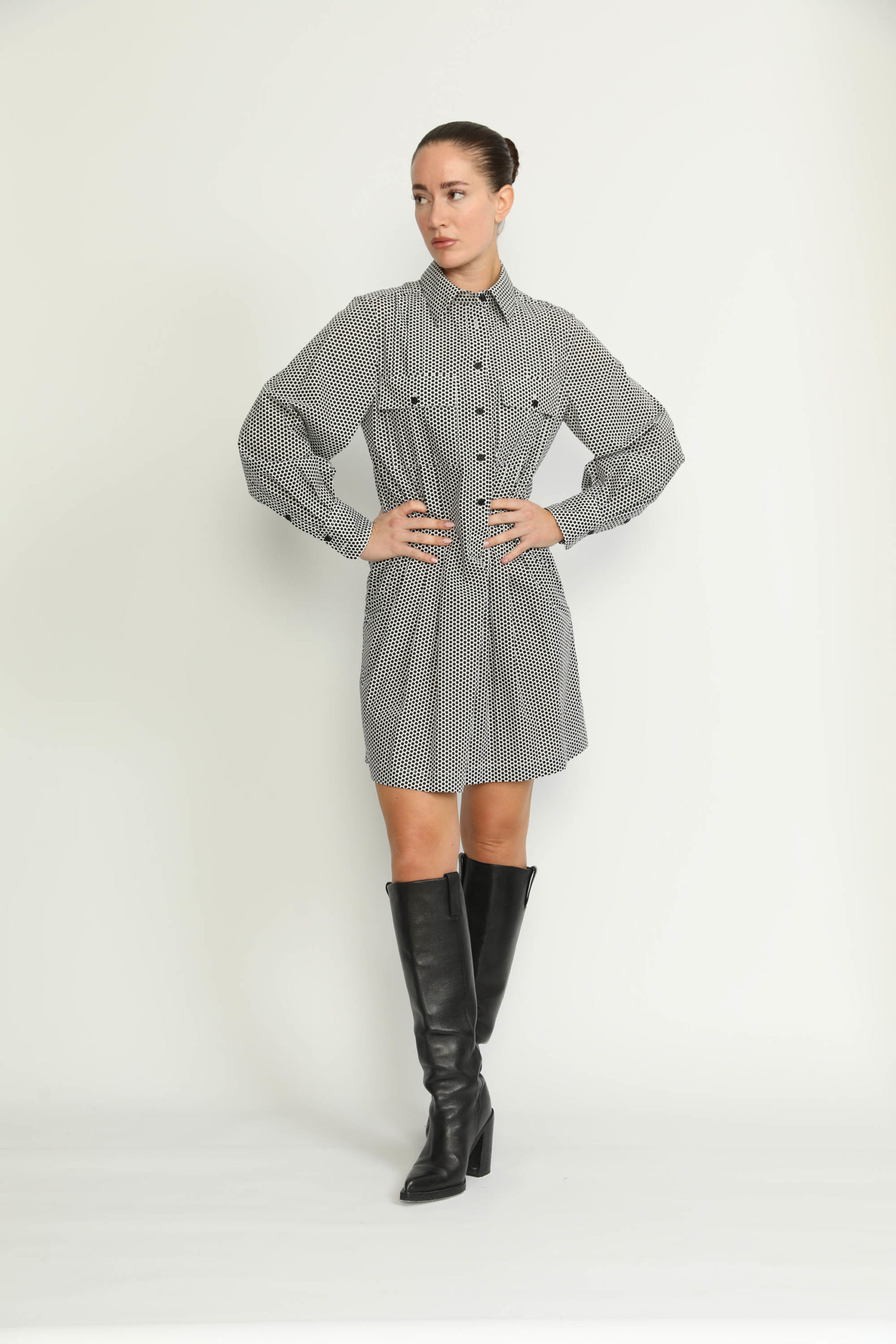 Pully Dress – Pully Short Shirt Dress in Black Polkadot0