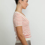 Pisa – Pisa V-neck T-shirt in Pink/ White Stripe21855