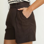 Biel Shorts – Biel High Waisted Shorts in Brown Herringbone21203