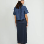 Littau Skirt – Littau Navy Satin Pinstripe Wrap Midi Skirt22016