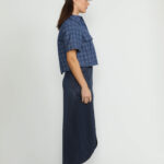 Littau Skirt – Littau Navy Satin Pinstripe Wrap Midi Skirt22015