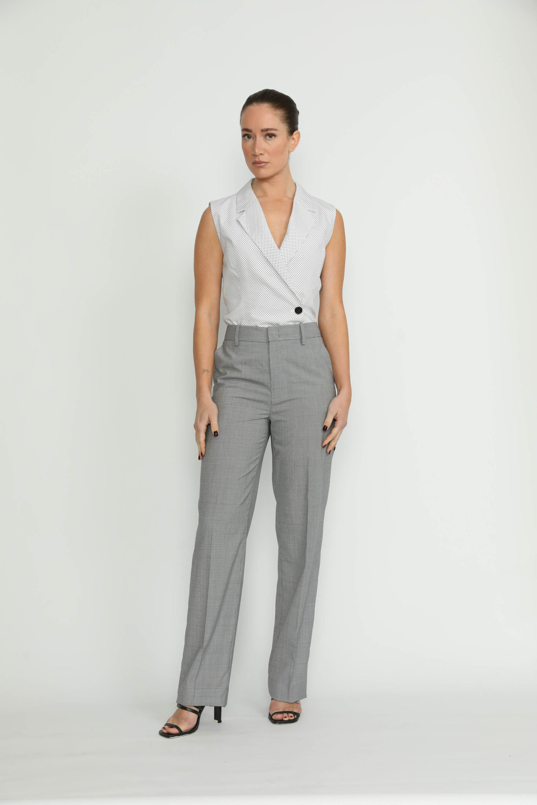 Elvas Trousers – Elvas Fitted Black/White Mini Houndstooth Trousers