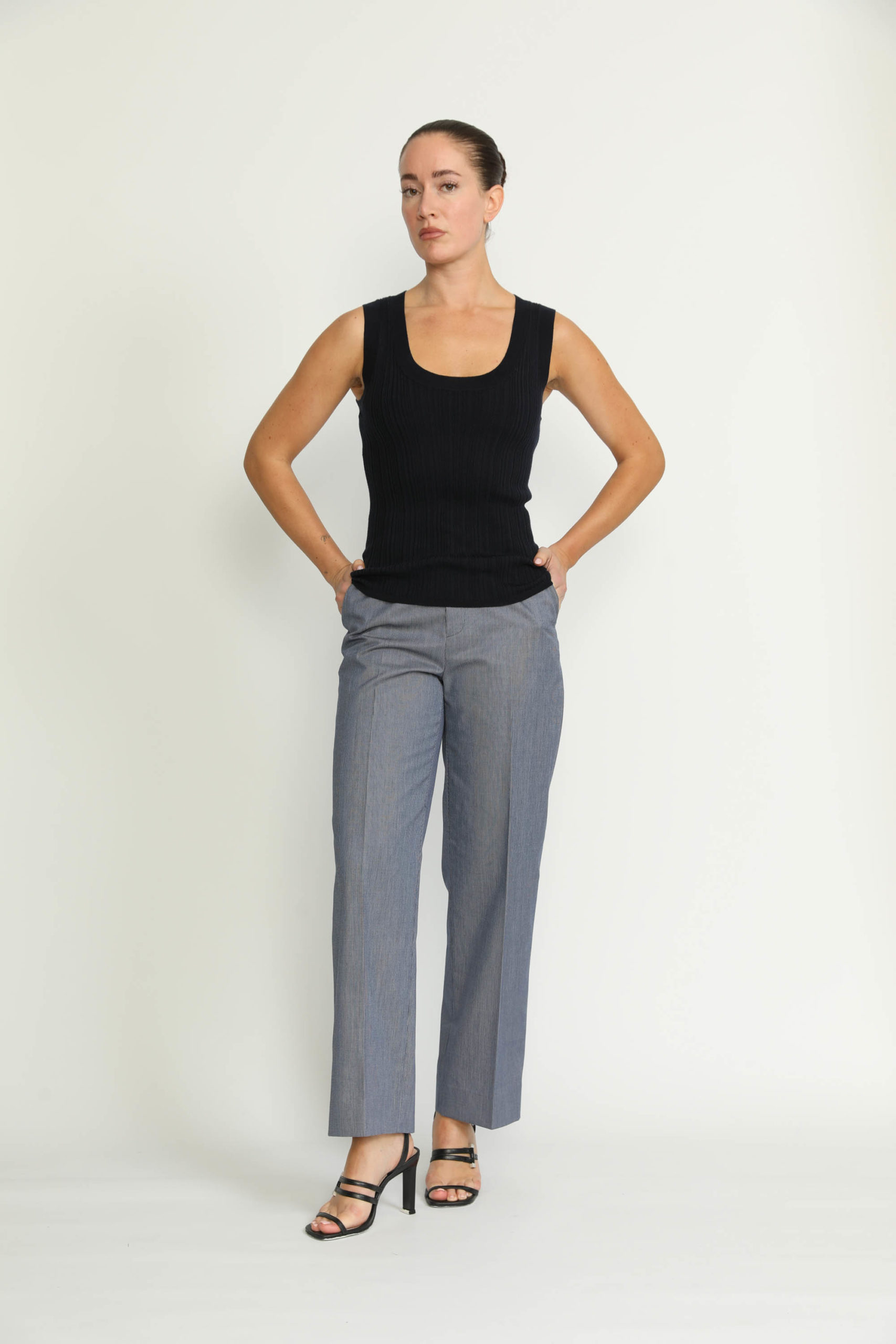 Manchester Trousers – Manchester High-Waisted Denim Blue Pinstripe Trousers