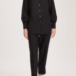 Canterbury Blouse – Silk V-neck blouse in black silk crepe de chine24933