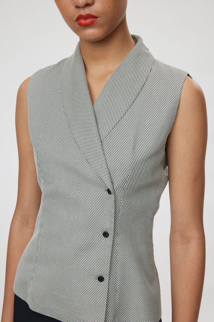 Ravenna Blouse – Double breasted tailored waistcoat in black & white25025