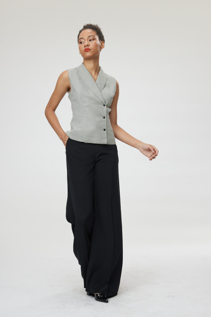 Ravenna Blouse – Double breasted tailored waistcoat in black & white25026