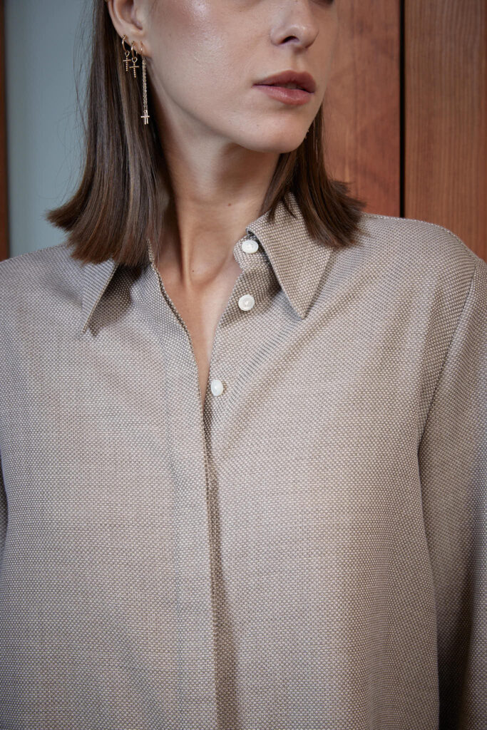 Lamego Blouse – Oversized blouse in beige jacquard25582