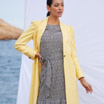 Santander Coat – Classic long coat with notched lapel in yellow24825