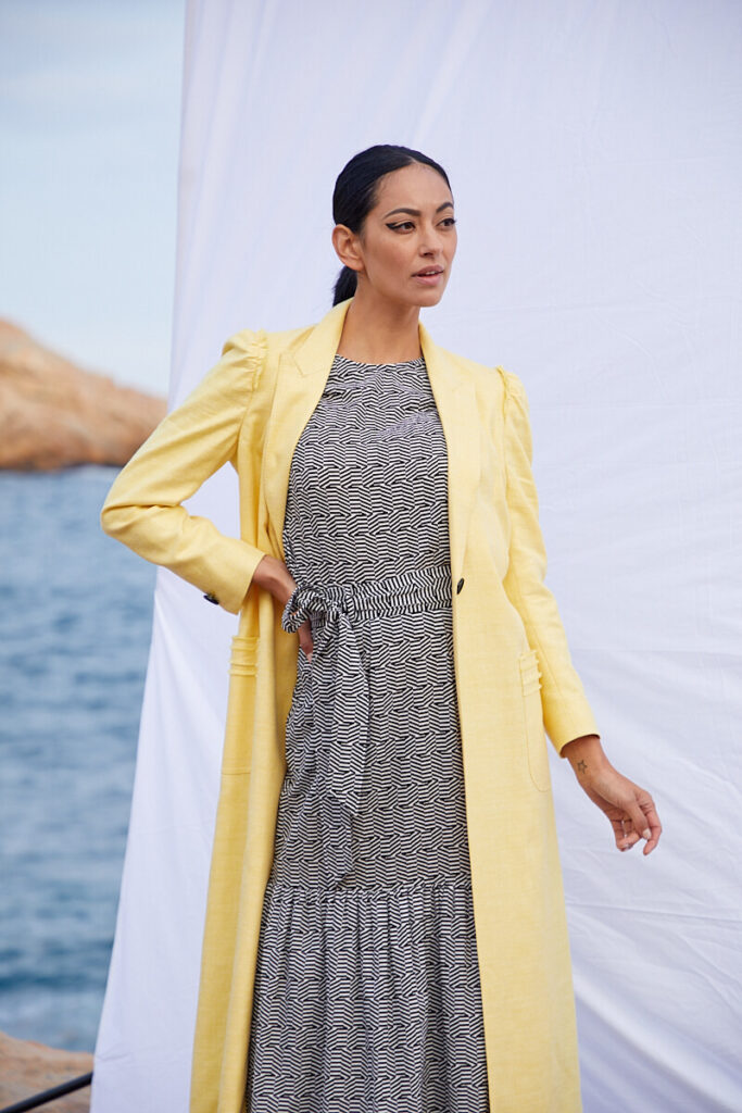 Santander Coat – Classic long coat with notched lapel in yellow24825