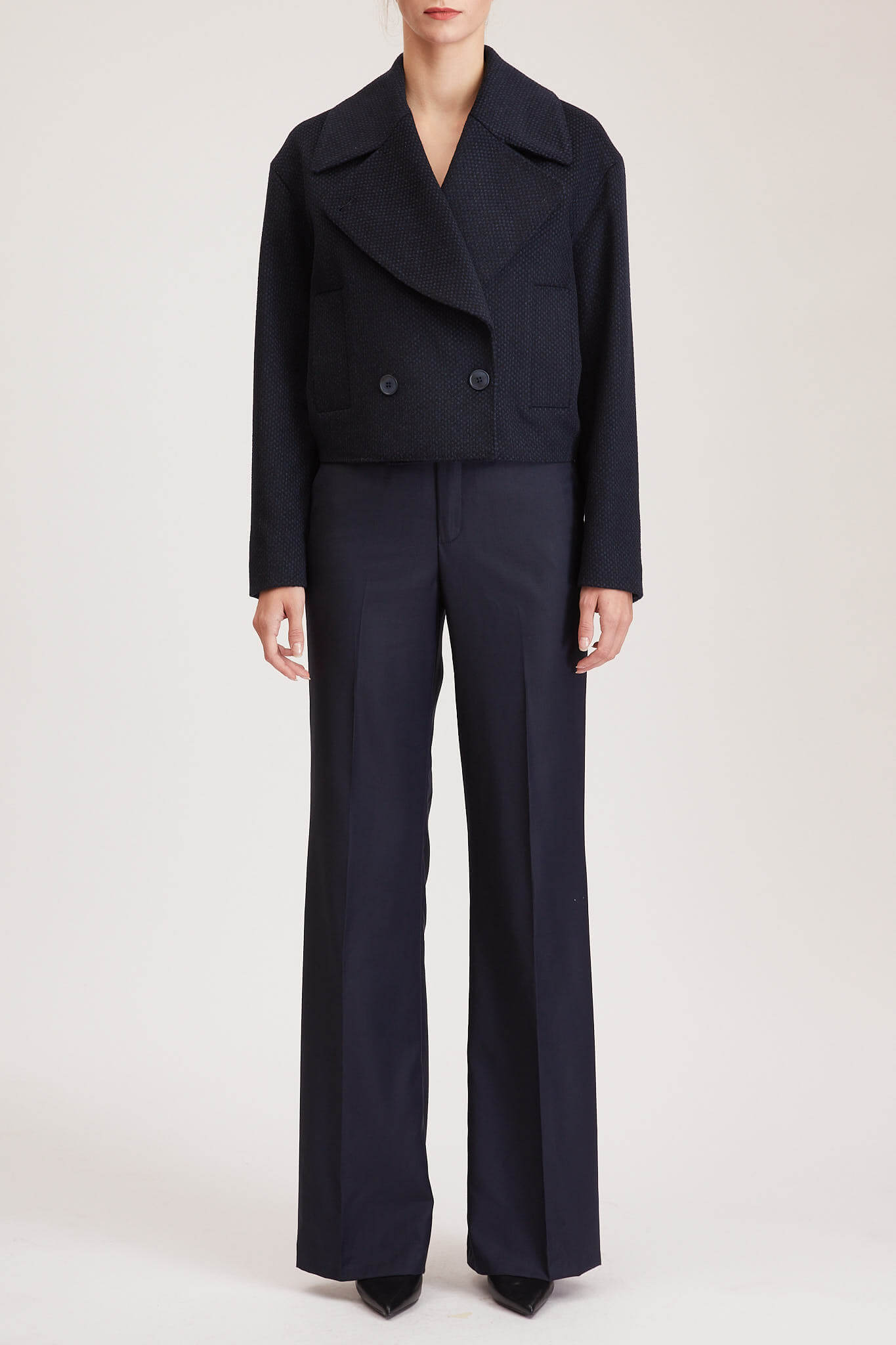 Ashford Coat – Double breasted short jacket in navy blue cashmere blend