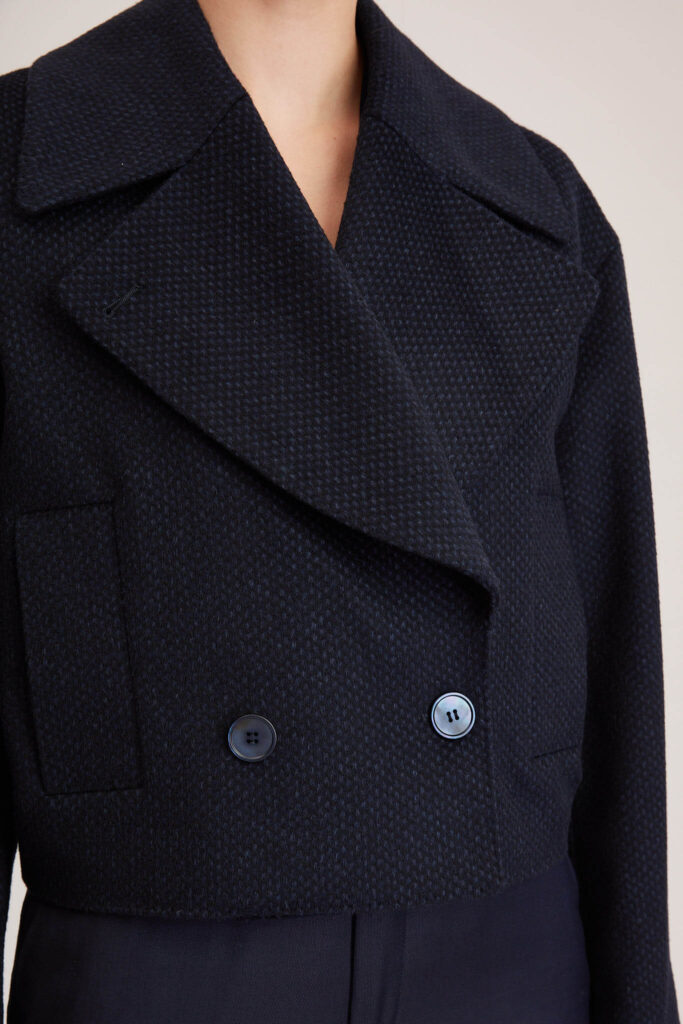 Ashford Coat – Double breasted short jacket in navy blue cashmere blend24909