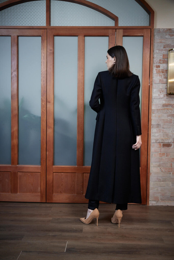 Agueda Coat – Long coat in black twill25566