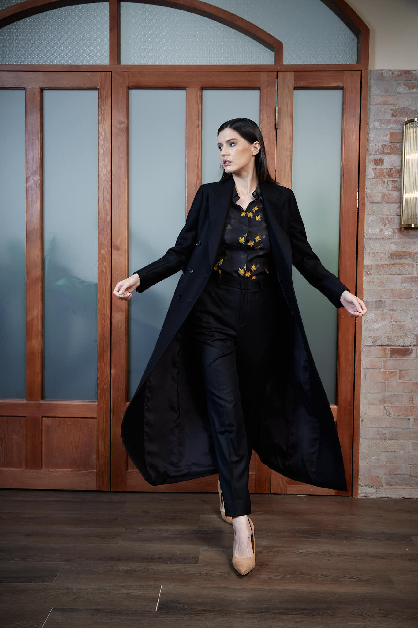 Agueda Coat – Long coat in black twill
