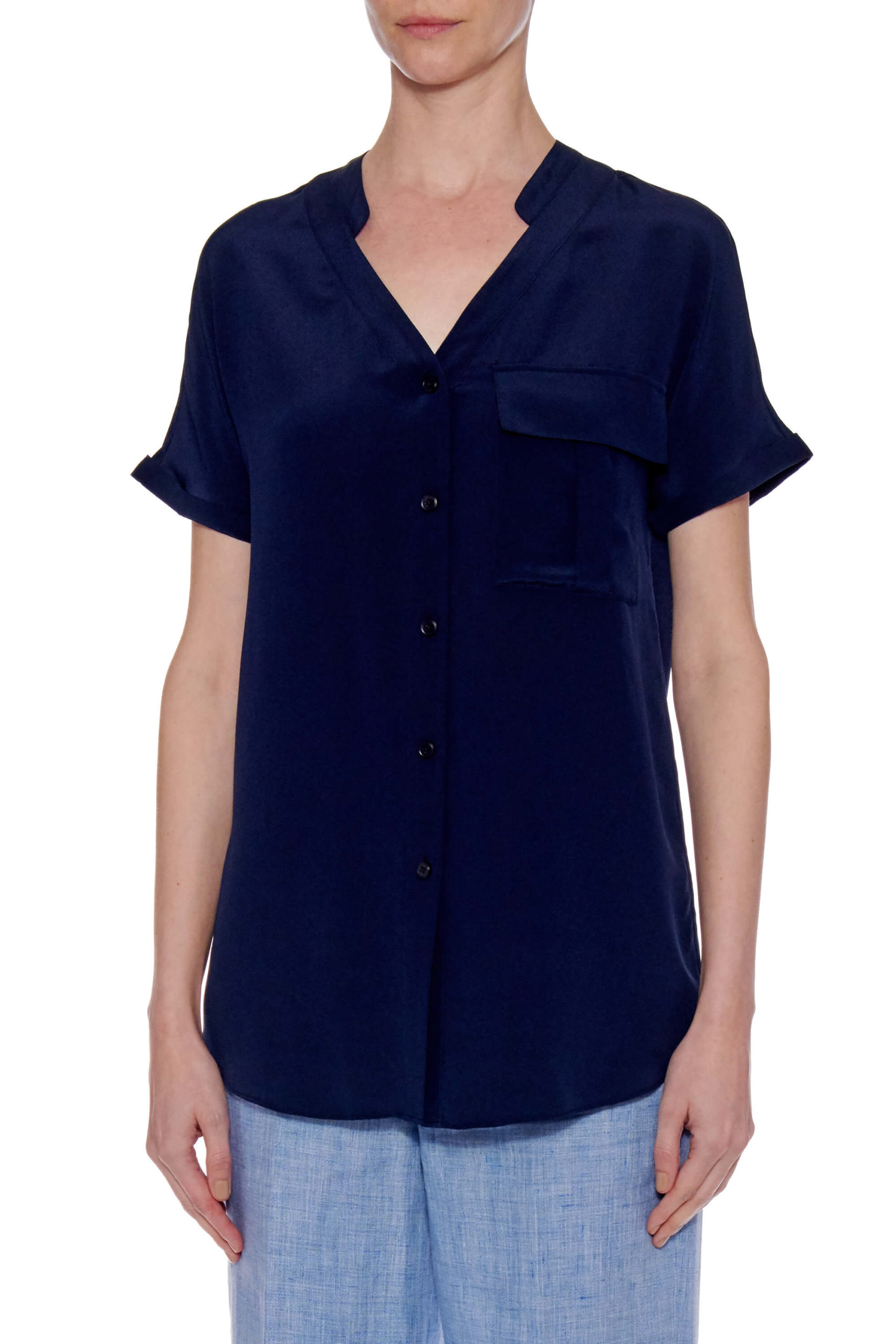 Lleida Top – Short sleeve loose fit summer blouse in navy