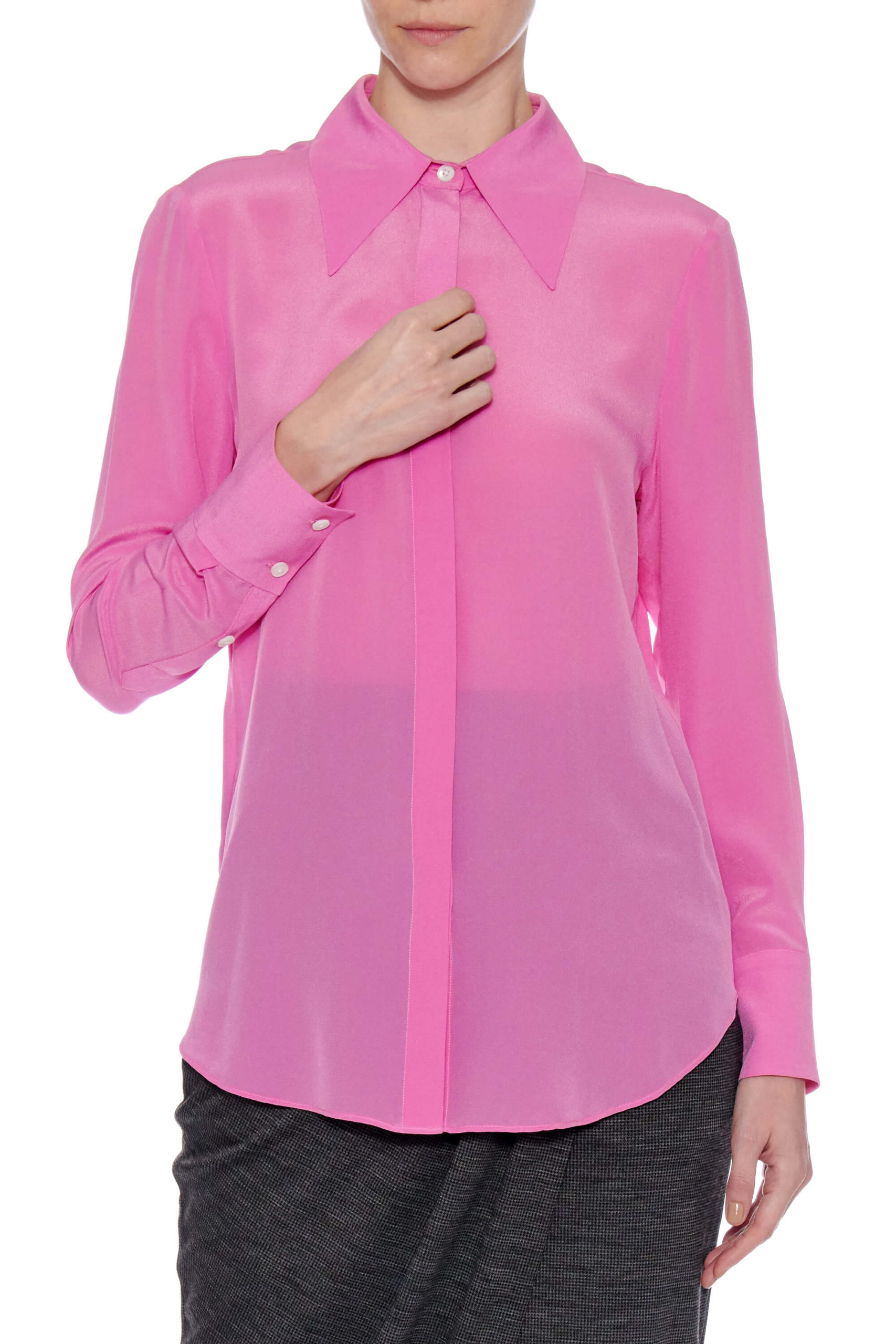 Montreuil Shirt – Button-down long sleeve blouse in pink