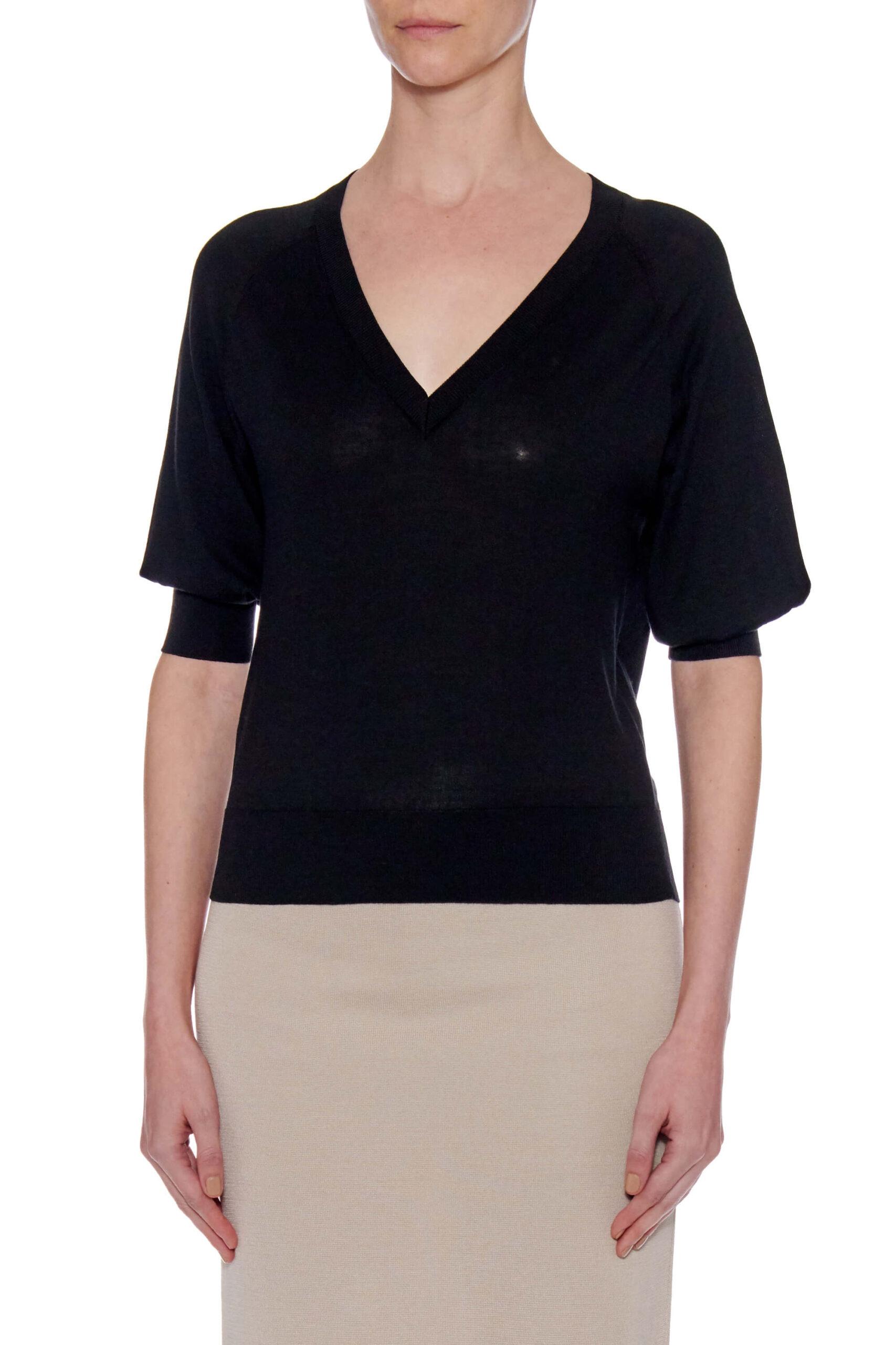 Sagunto Top – Contrast knit short sleeve silk t-shirt0