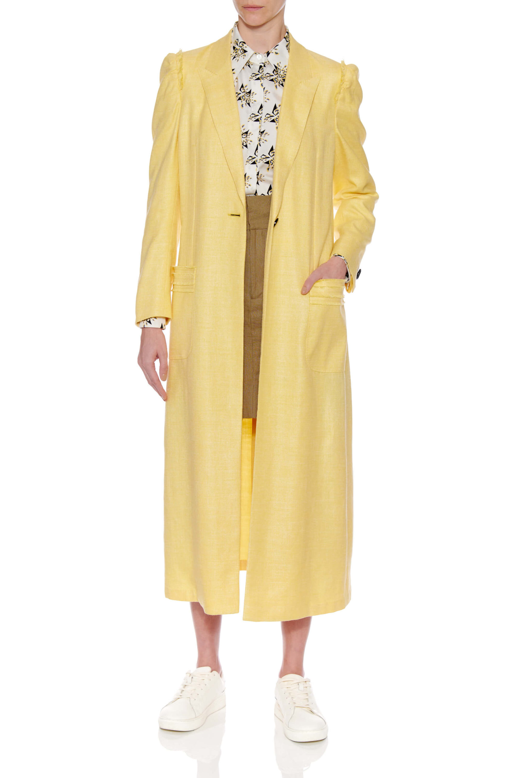 Santander Coat – Classic long coat with notched lapel in yellow