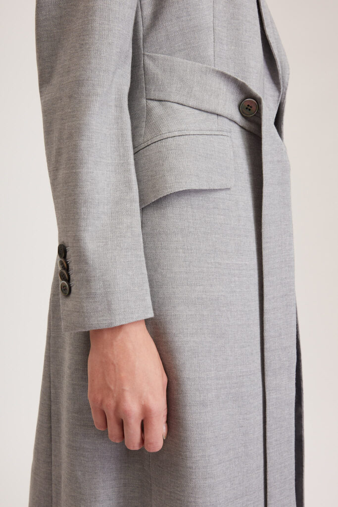 Darlington Jacket – Double breasted long jacket in light grey pure wool24905