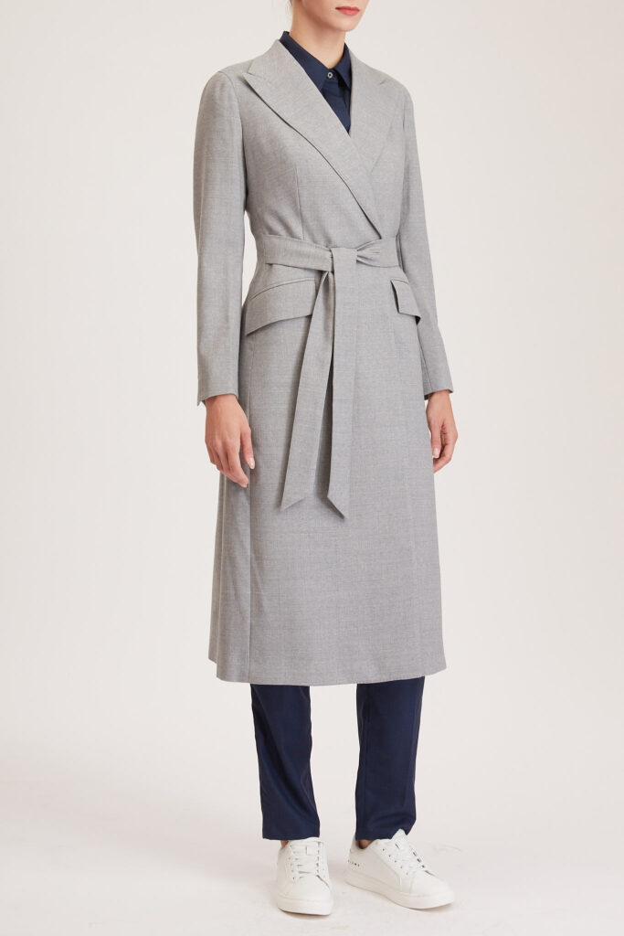 Darlington Jacket – Double breasted long jacket in light grey pure wool24901