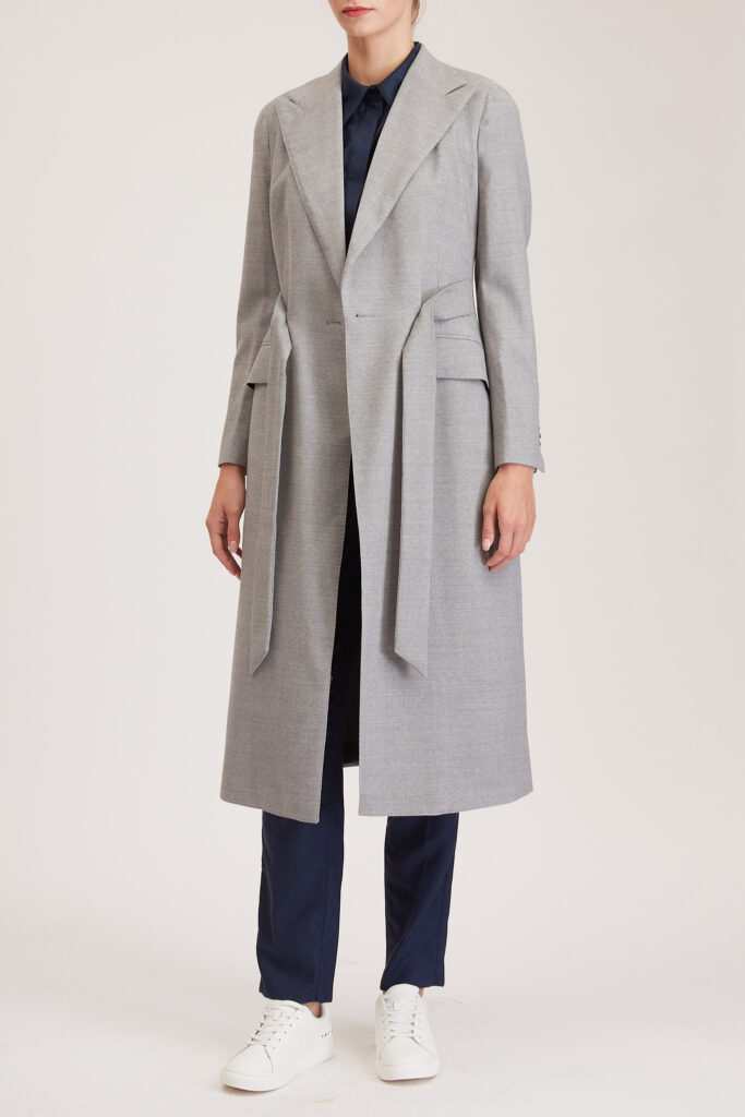 Darlington Jacket – Double breasted long jacket in light grey pure wool24902
