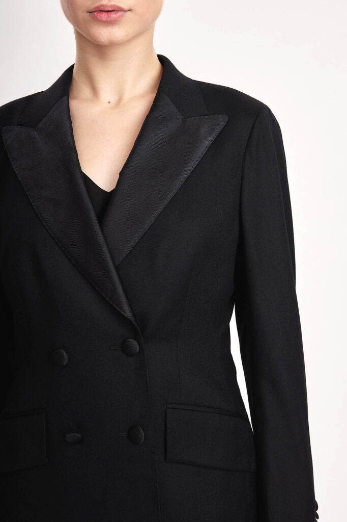 Norwich Jacket- Limited Edition – Double breasted slim fit tuxedo jacket in black wool24957