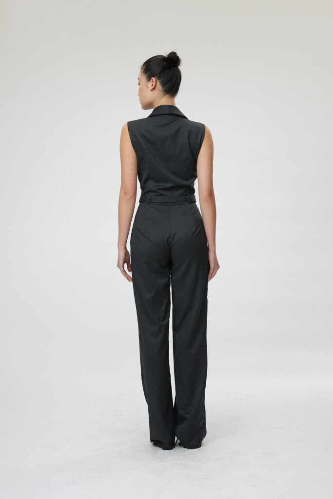 Bergamo Jumpsuit – Shawl collar jumpsuit in charcoal black25085