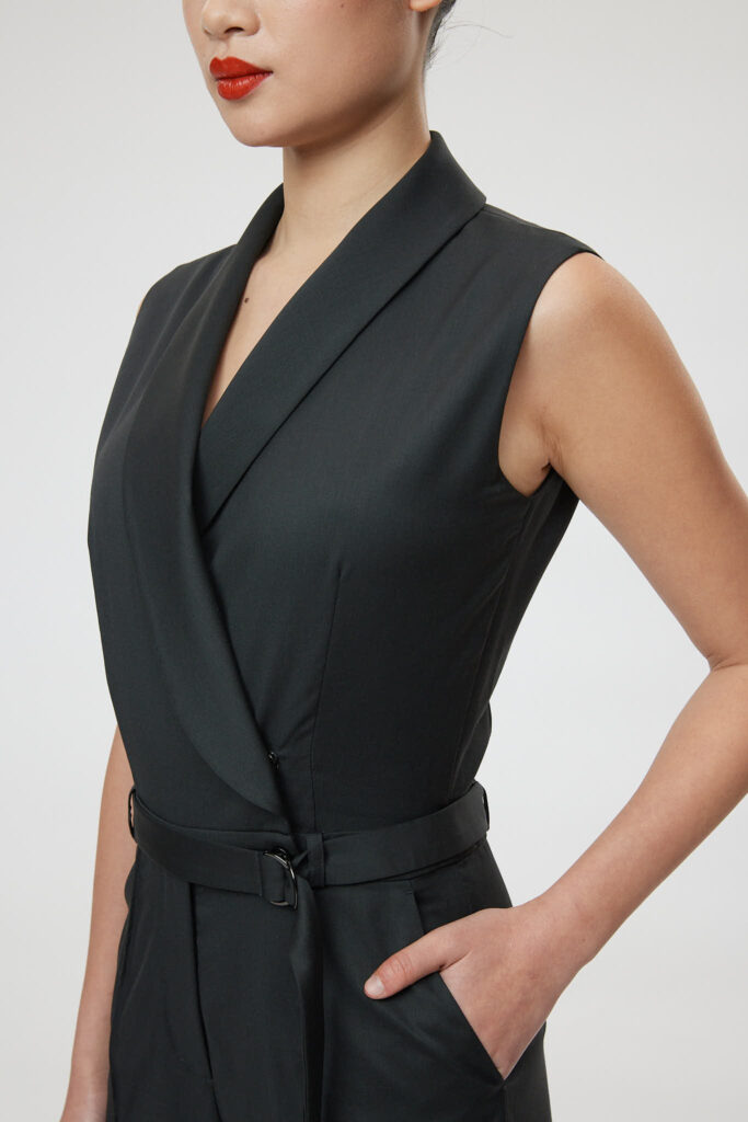 Bergamo Jumpsuit – Shawl collar jumpsuit in charcoal black25088