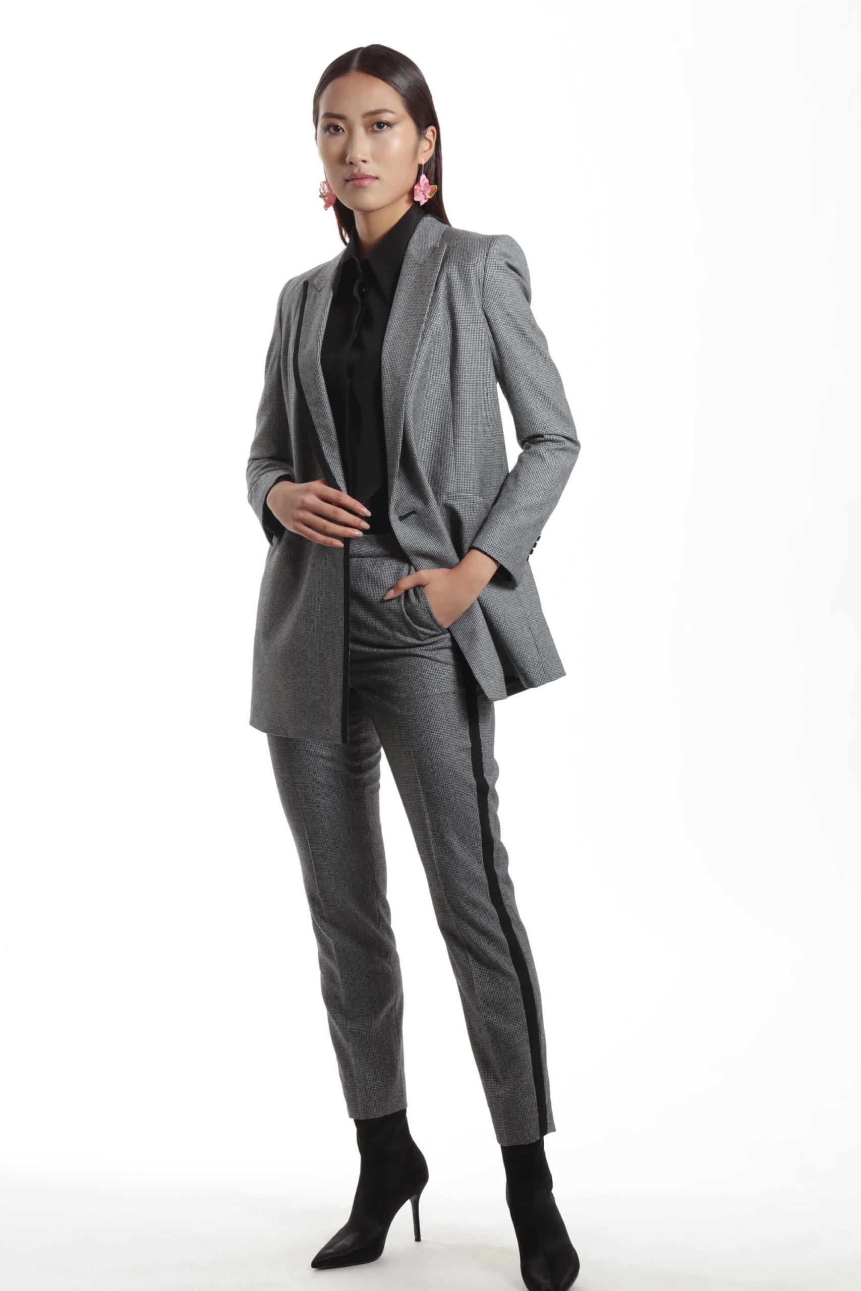 Marseille – Relaxed fit wool suit jacket in black and white houndstooth