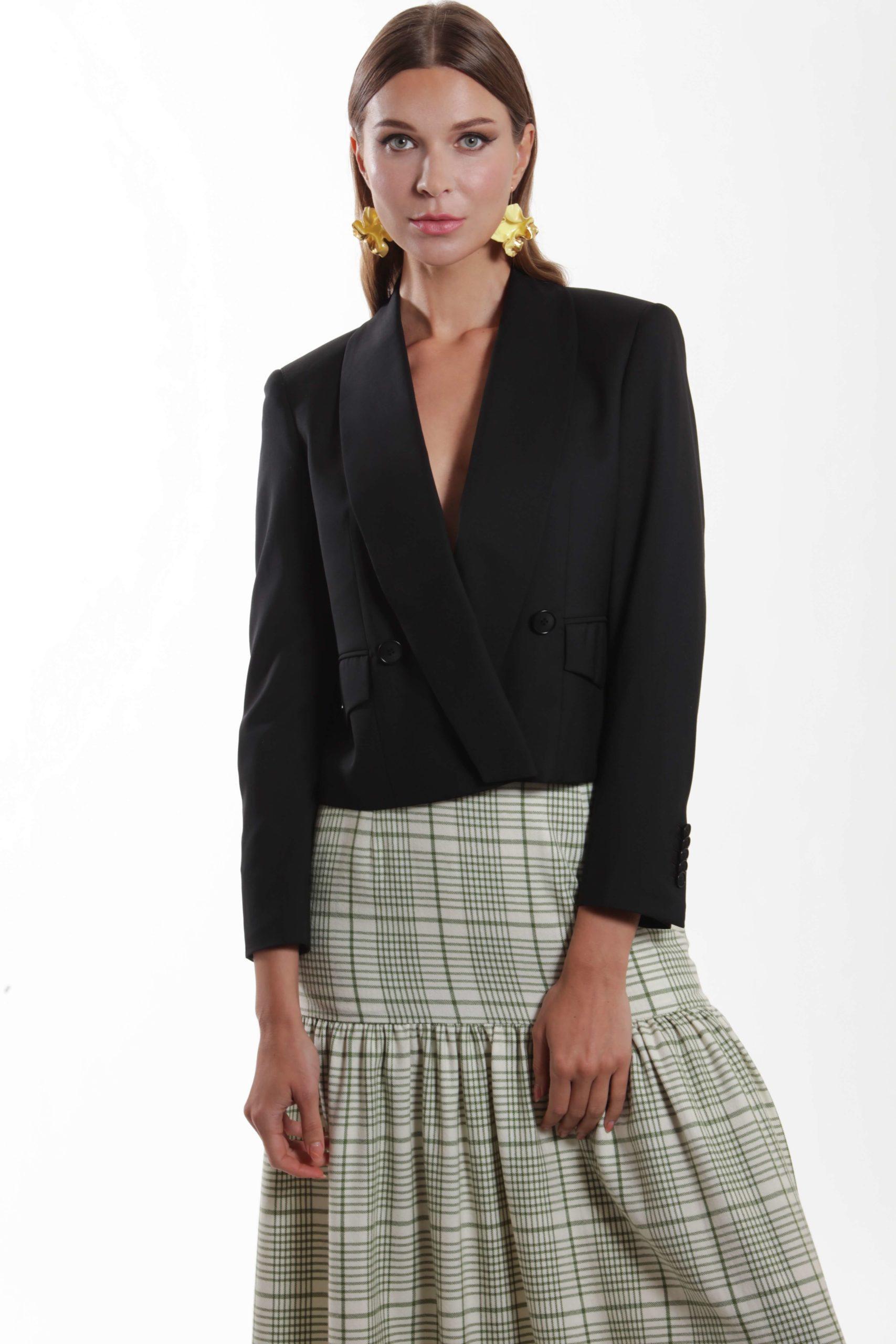 Grenoble – Cropped shawl collar wool jacket in black0