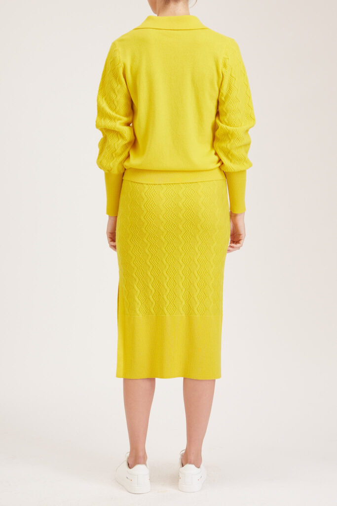 York Top – Open Polo neck loose fit knit sweater in yellow24960