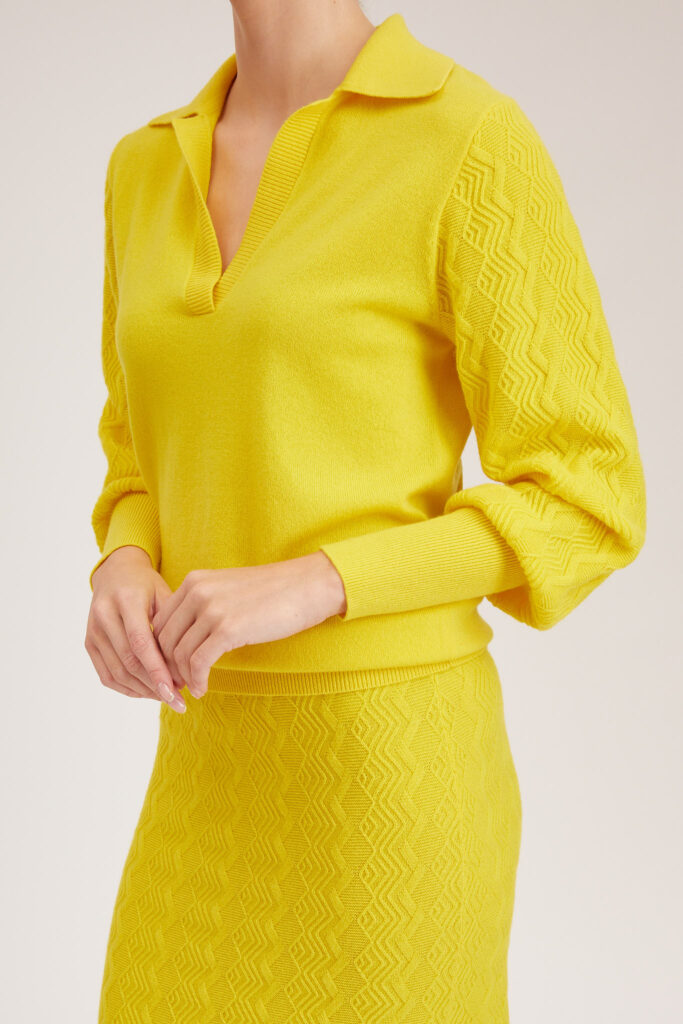 York Top – Open Polo neck loose fit knit sweater in yellow24961