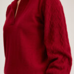 York Knit Top – Open Polo neck loose fit knit sweater in red wine24983