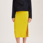 Rouen Knit Skirt – Knitted pencil skirt with side slit in yellow cashmere24987