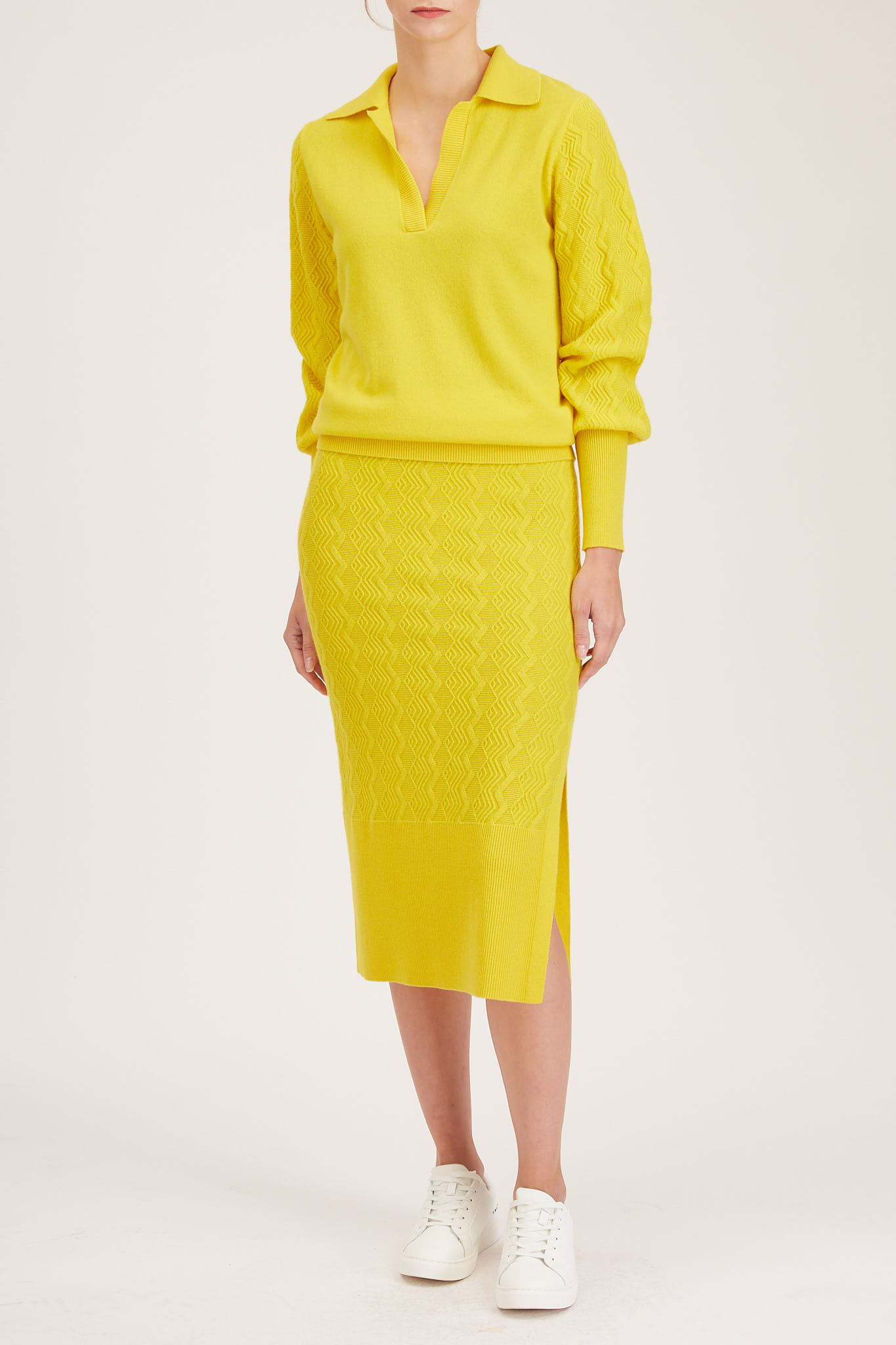 Rouen Knit Skirt – Knitted pencil skirt with side slit in yellow cashmere