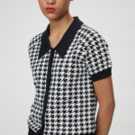 Vicenza Cardigan – Button down blouse in black and white dogtooth25154