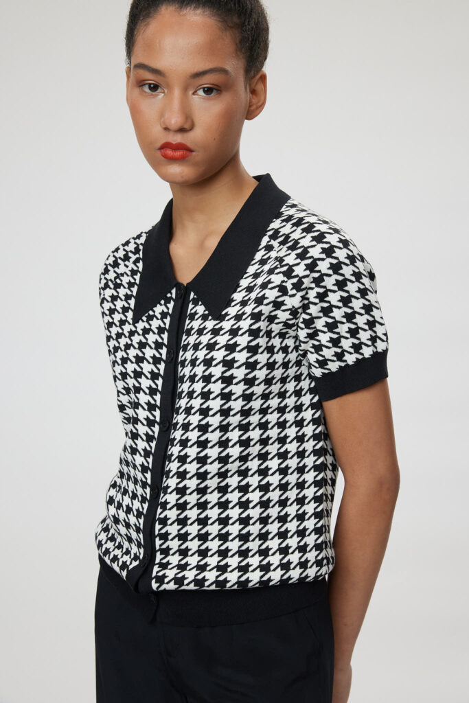 Vicenza Cardigan – Button down blouse in black and white dogtooth25154