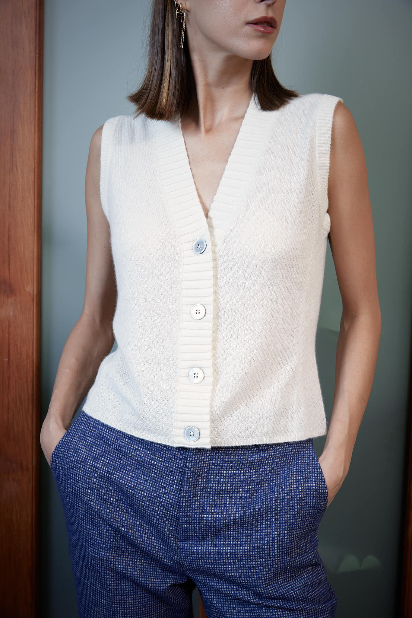 Amadora Vest – Knit vest in daisy white0
