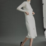 Porto Knit Dress – Knit V-neck dress in black white25448