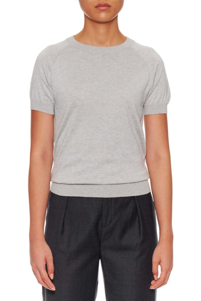Lourdes – Short sleeve cotton-silk t-shirt in grey24704