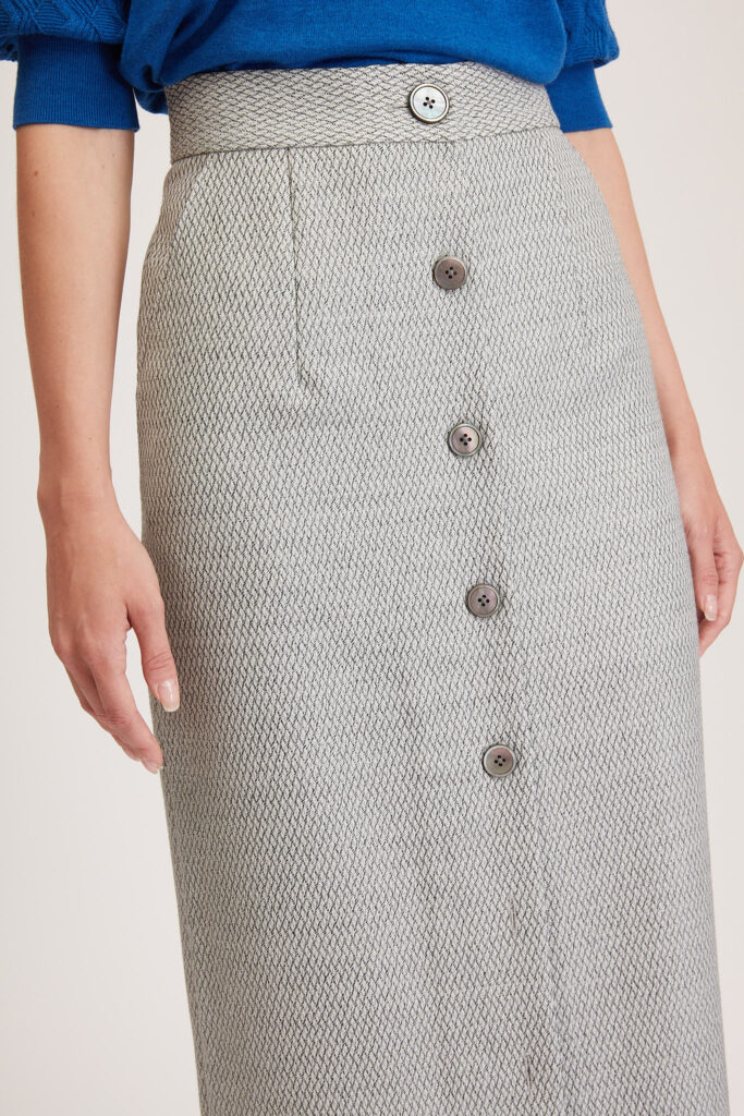 Richmond Skirt – Maxi skirt in white/ grey diamond twill24865