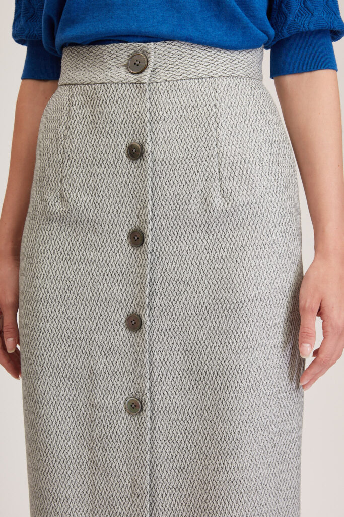 Richmond Skirt – Maxi skirt in white/ grey diamond twill24866