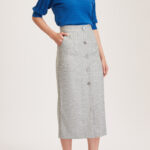 Richmond Skirt – Maxi skirt in white/ grey diamond twill24864