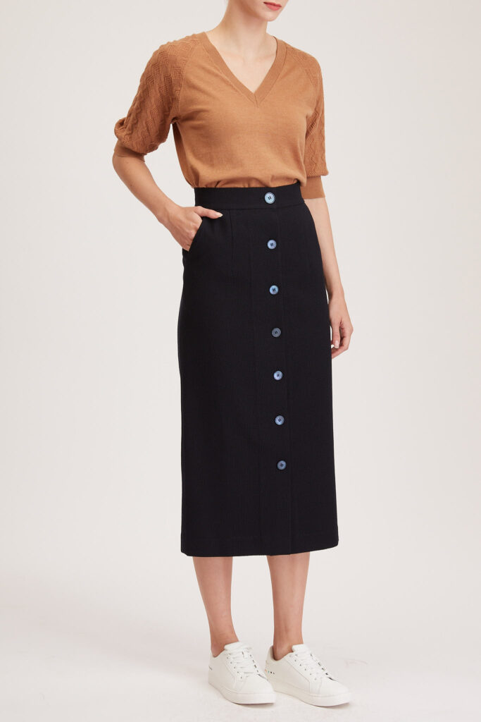 Richmond Skirt – Maxi skirt in navy wool blend24869