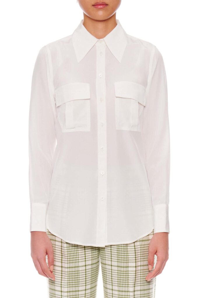 Metz – Utility pockets silk shirt in white24734