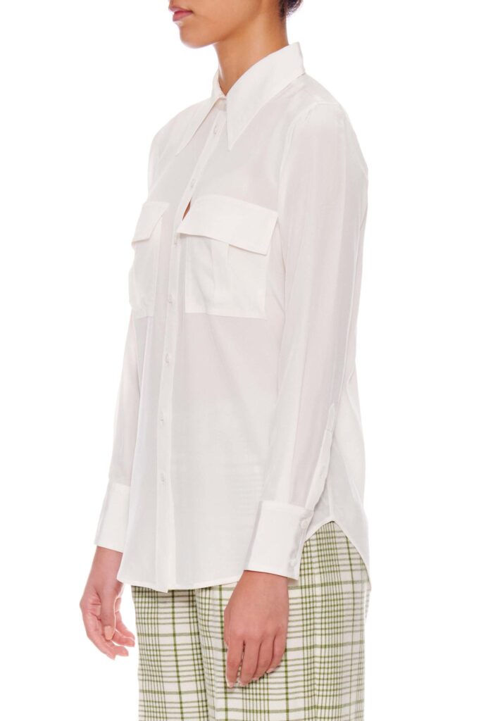 Metz – Utility pockets silk shirt in white24735