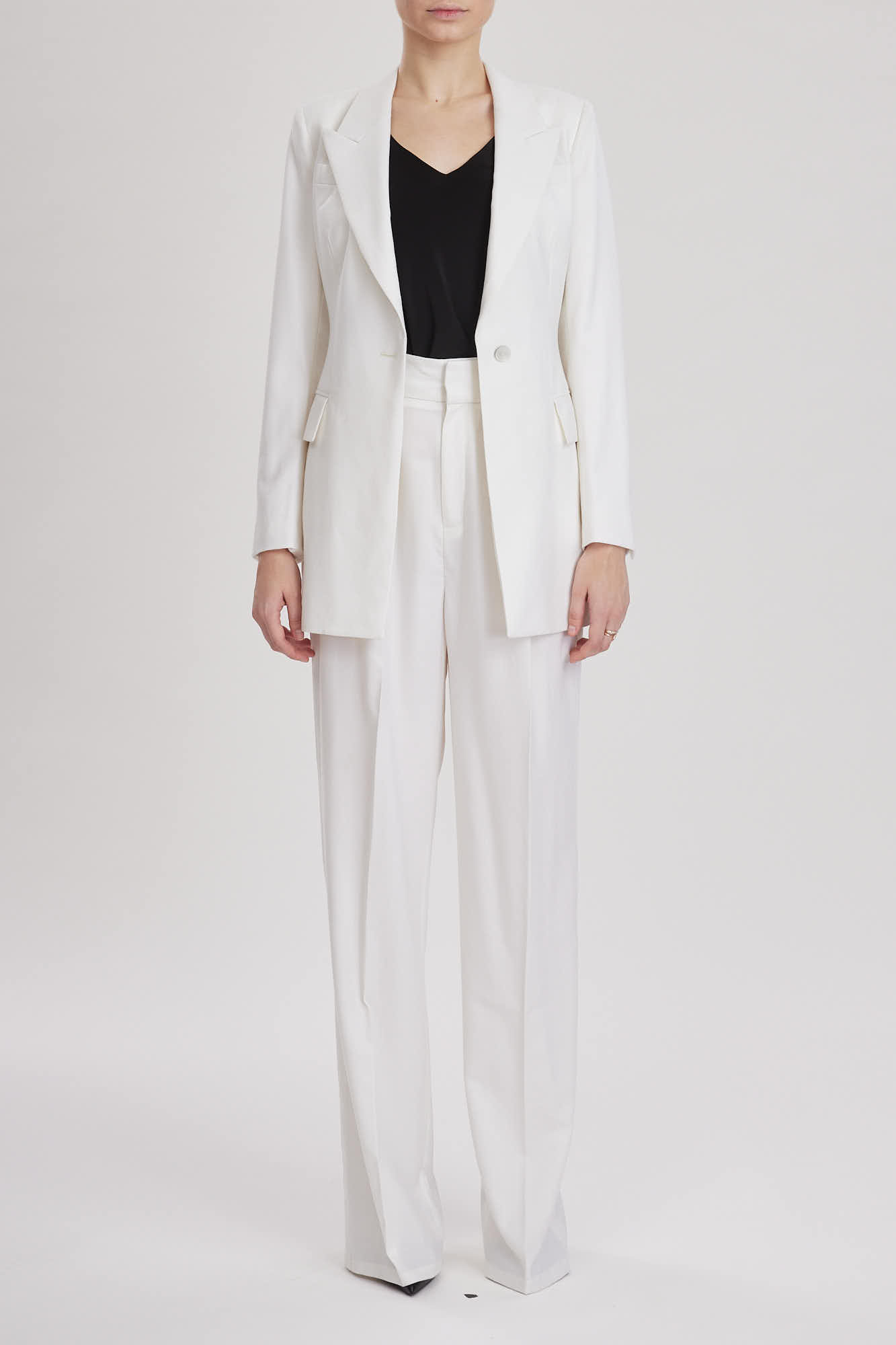 Almeria Trouser – Wide Leg, High Waisted Long Trousers in White Wool
