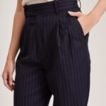 Southampton Trouser – High waisted, pleated trousers in navy pinstripe24884